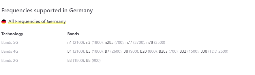 using phone in Germany - Network bands